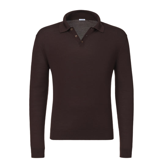 Virgin Wool Sweater Polo Shirt in Wild Brown