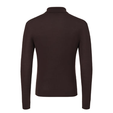 Back view of Malo Virgin Wool Sweater Polo Shirt in Wild Brown, showcasing seamless knitwear design and tailored fit for MidSeason25 fashion.