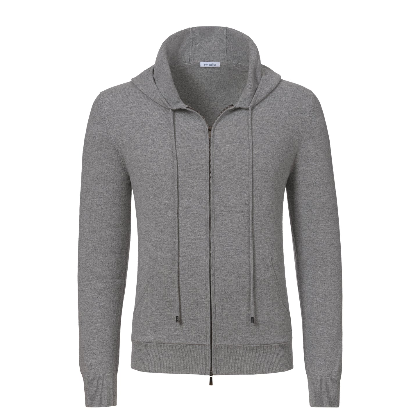 Cashmere Hooded Zip-Up in  Light Grey Melange