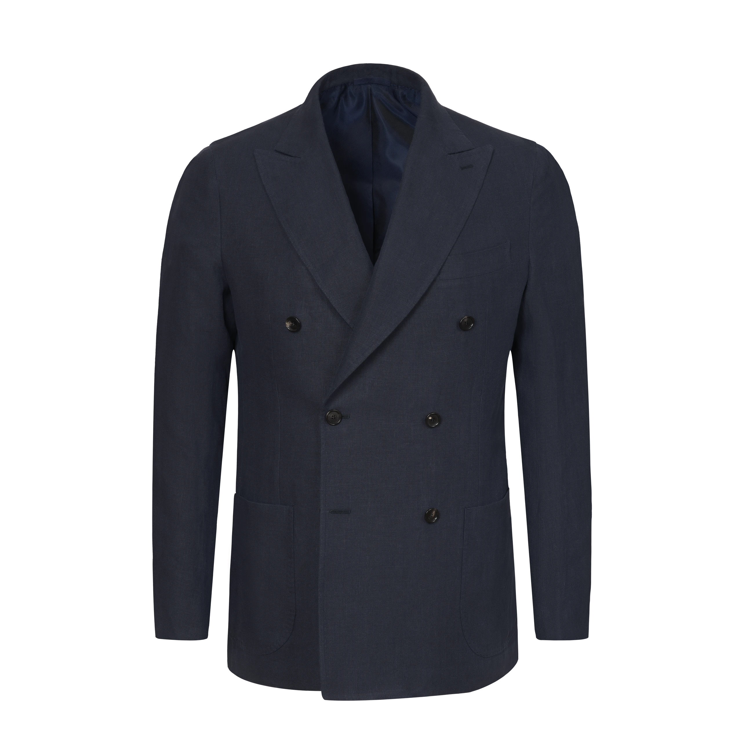 Linen Double-Breasted Jacket in Denim Blue