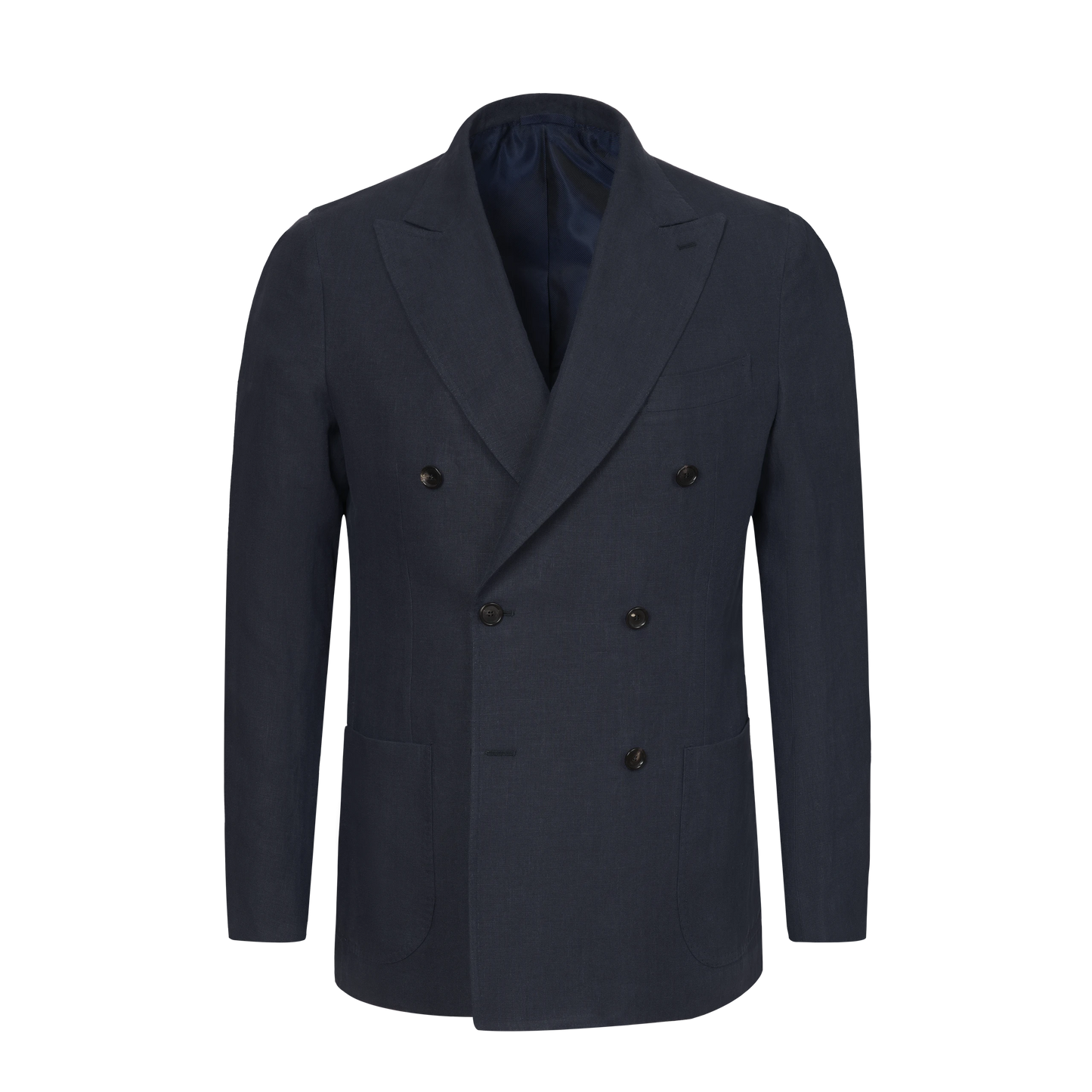 Linen Double-Breasted Jacket in Denim Blue