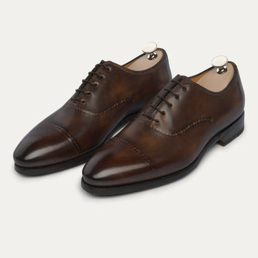 "Vittorio no medallion" Oxford Shoes with the hand-sewn reverse stitch in Brown
