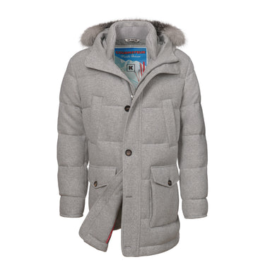 Chaqueta de invierno con capucha y plumón en color gris