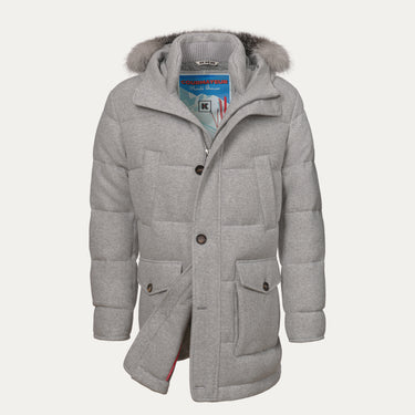 Daunen-Winterjacke mit Kapuze in Grau