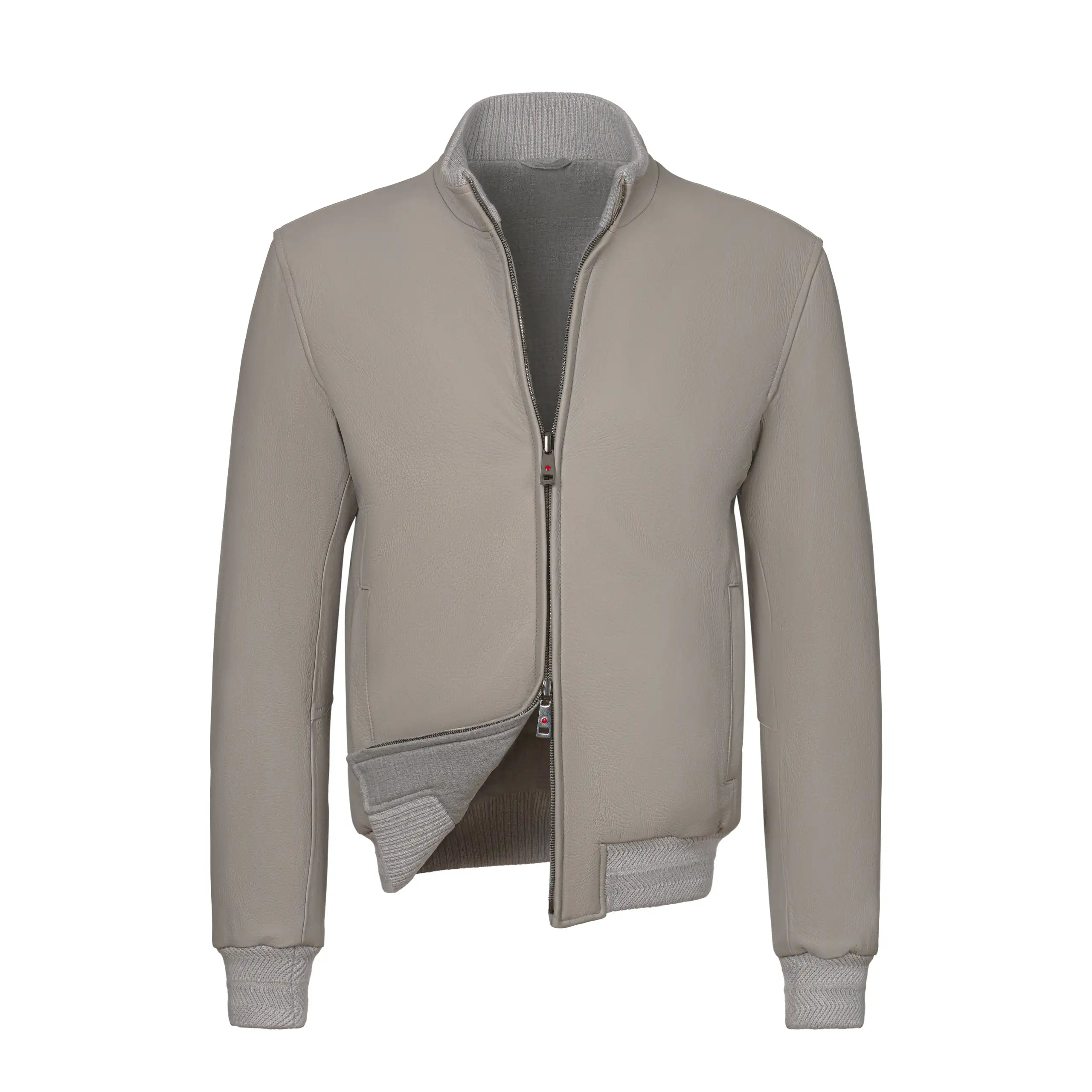 Reversible Leather Bomber Jacket in Grey
