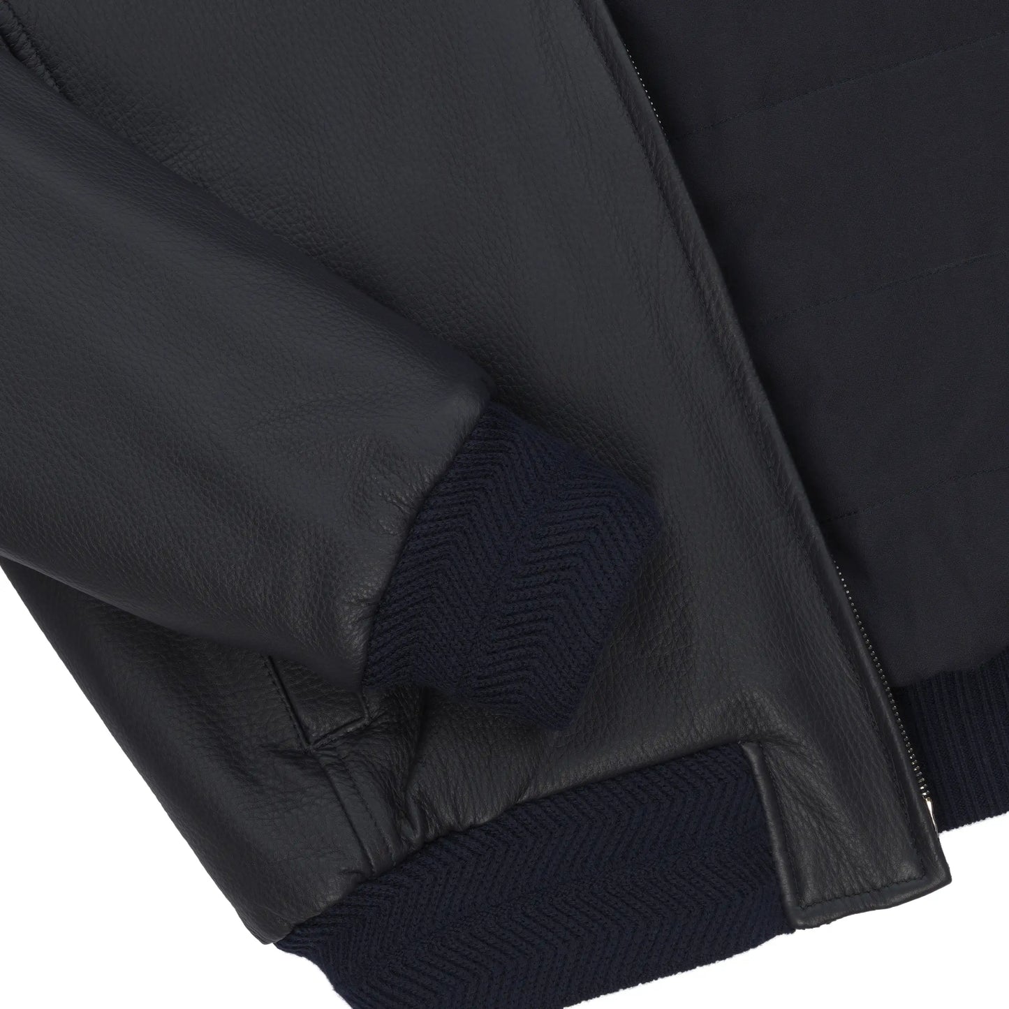 Reversible Leather Bomber Jacket in Navy Blue