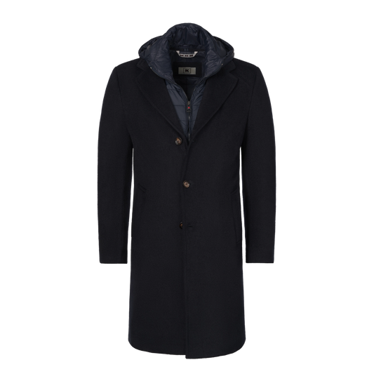 Hooded Coat in Dark Blue with Detachable Wind-Protection Insert