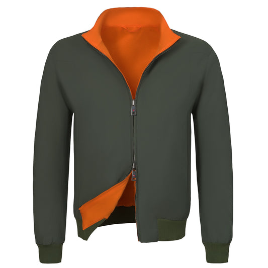 Reversible Cotton-Blend Blouson in Green and Orange