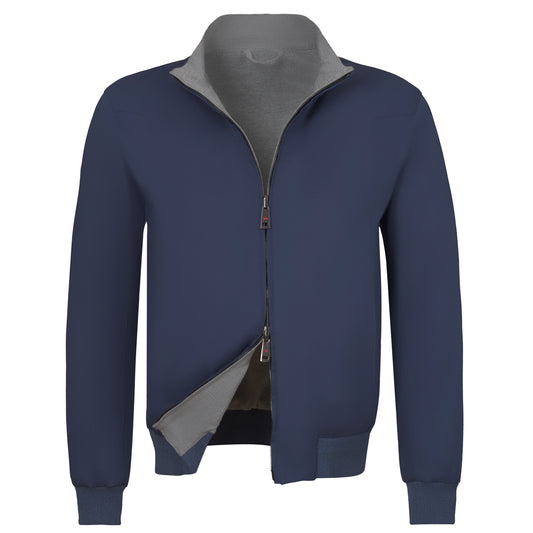 Reversible Cotton-Blend Blouson in Blue and Grey
