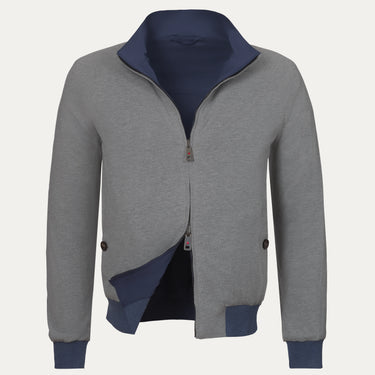 Reversible Cotton-Blend Blouson in Blue and Grey