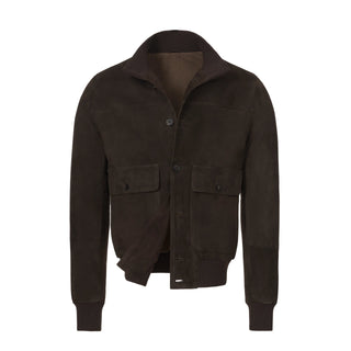 Alfredo Rifugio Button - Up Suede Bomber Jacket in Dark Brown - SARTALE