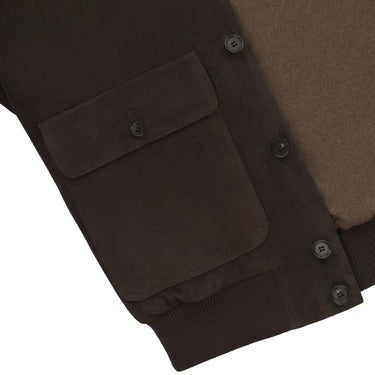 Alfredo Rifugio Button - Up Suede Bomber Jacket in Dark Brown - SARTALE