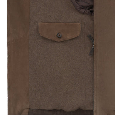 Alfredo Rifugio Suede Leather Bomber Jacket in Beach Brown - SARTALE
