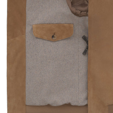 Alfredo Rifugio Suede Leather Bomber Jacket in Mustard Brown - SARTALE