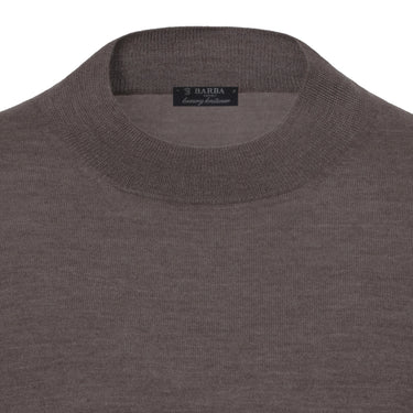 Barba Napoli Crew - Neck Wool Pullover in Tree Bark Brown Melange - SARTALE
