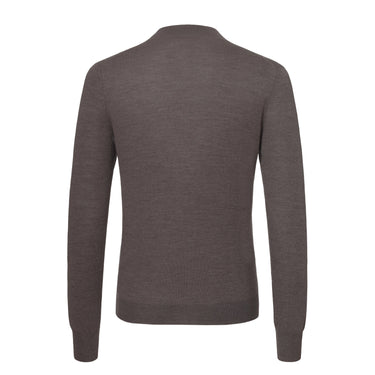 Barba Napoli Crew - Neck Wool Pullover in Tree Bark Brown Melange - SARTALE