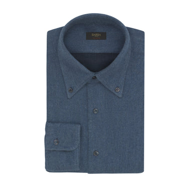 Barba Napoli "Culto" Cotton Shirt in Blue Melange - SARTALE