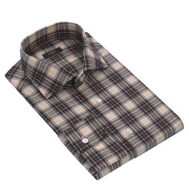 Barba Napoli "Culto" Cotton Shirt in Brown, Dark Blue and Milk White - SARTALE