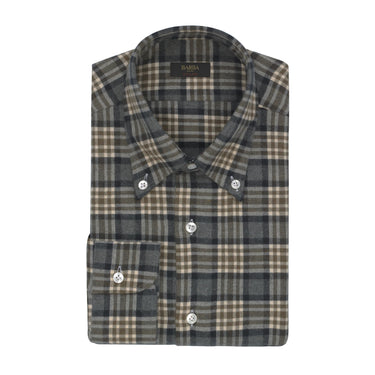 Barba Napoli "Culto" Cotton Shirt in Khaki with Button - Down Collar - SARTALE