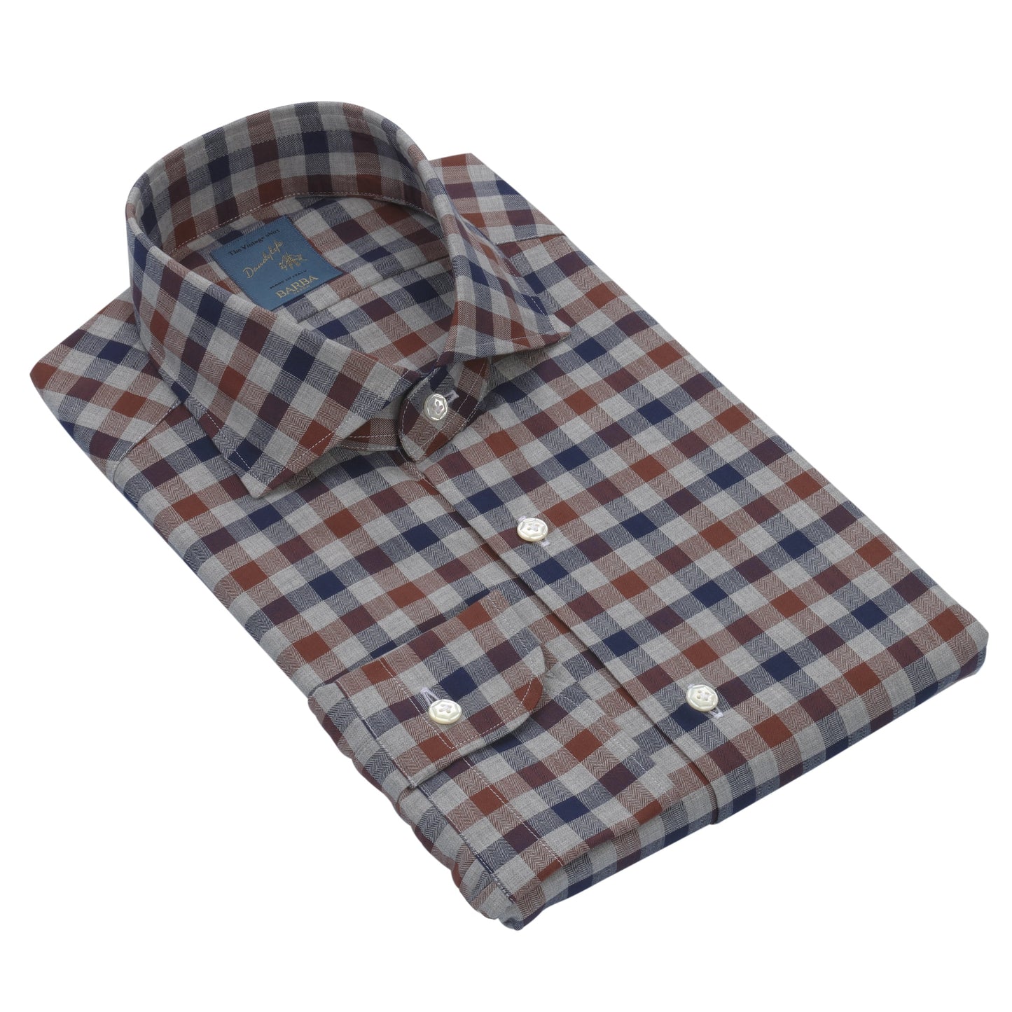 Barba Napoli "Dandy Life" Gingham - Check Cotton Shirt in Blue, Brown and Grey - SARTALE