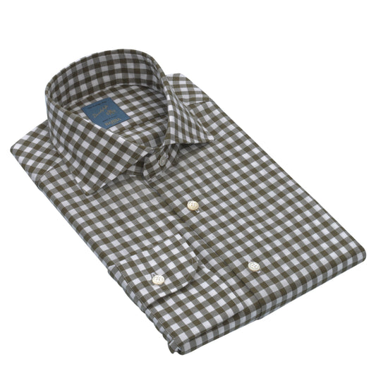 Barba Napoli "Dandy Life" Gingham - Check Cotton Shirt in Olive Green and White - SARTALE