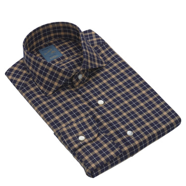 Barba Napoli "Dandy Life" Plaid Cotton Shirt in Dark Blue and Ochre - SARTALE