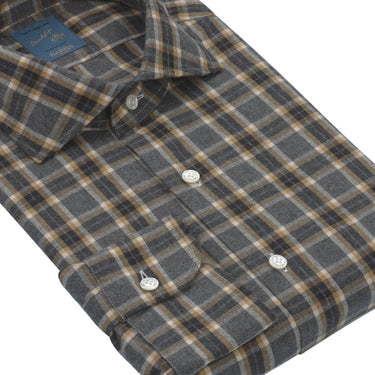 Barba Napoli "Dandy Life" Plaid Cotton Shirt in Grey and Caramel - SARTALE