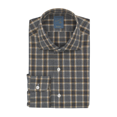 Barba Napoli "Dandy Life" Plaid Cotton Shirt in Grey and Caramel - SARTALE