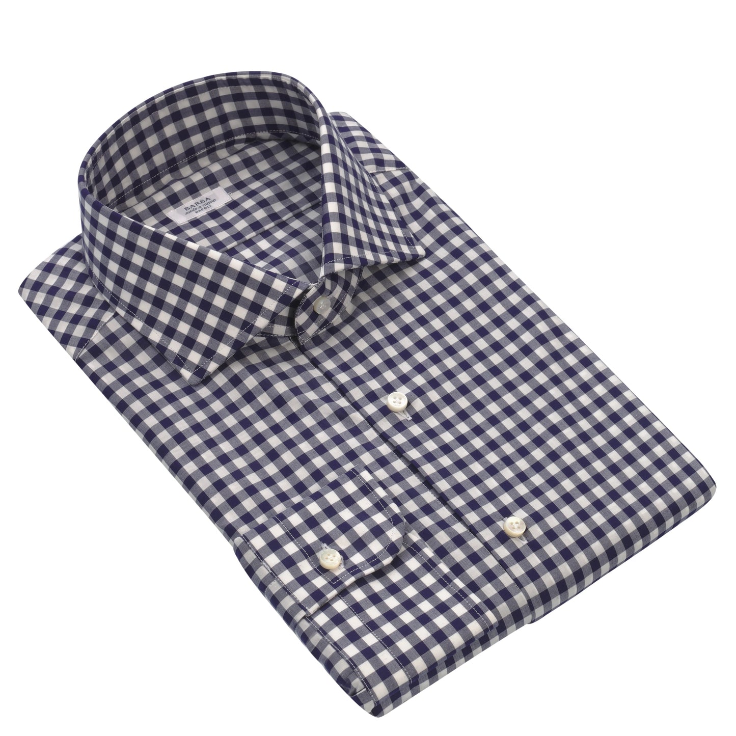 Barba Napoli Gingham - Checked Cotton Shirt in White and Cosmos Blue - SARTALE
