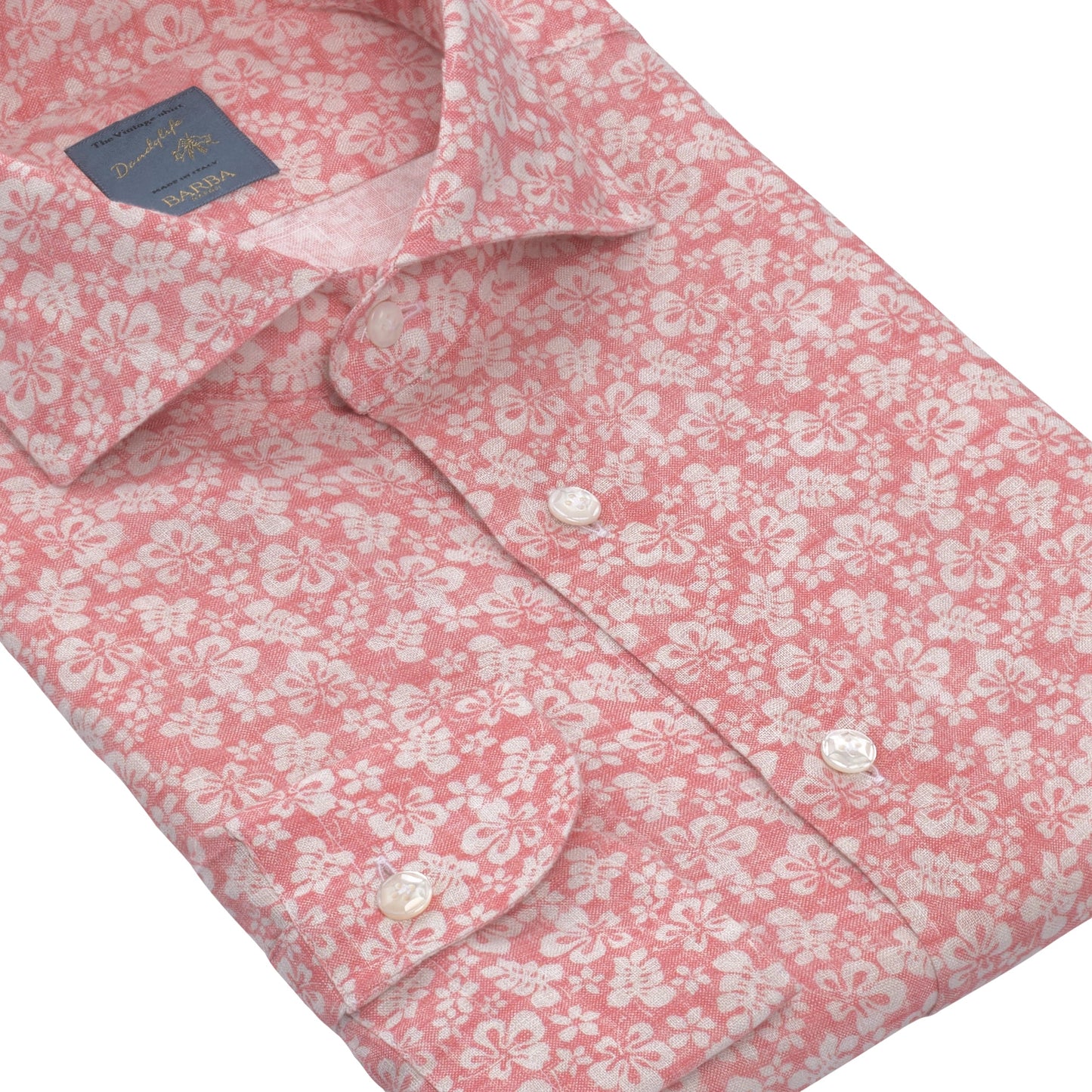 Barba Napoli Linen Shirt with Floral Print in Pink and White - SARTALE