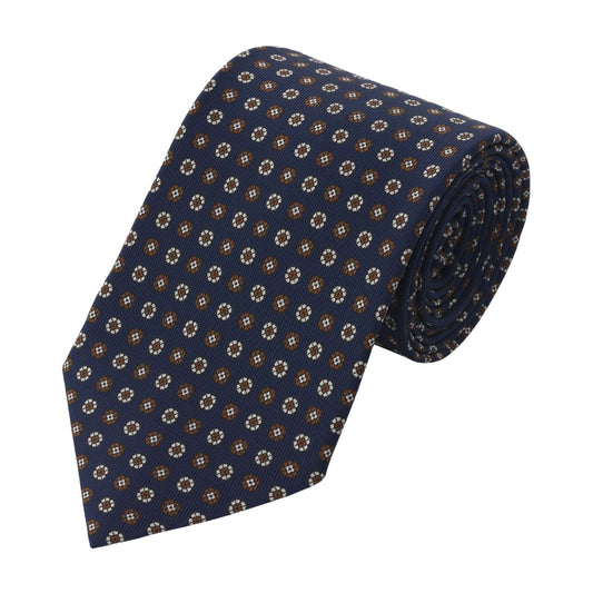 Bigi Navy Blue Printed Silk Tie with Design - SARTALE