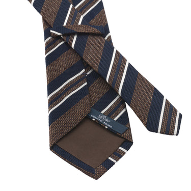 Bigi Regimental Grenadine Silk Tie in Brown and White - SARTALE