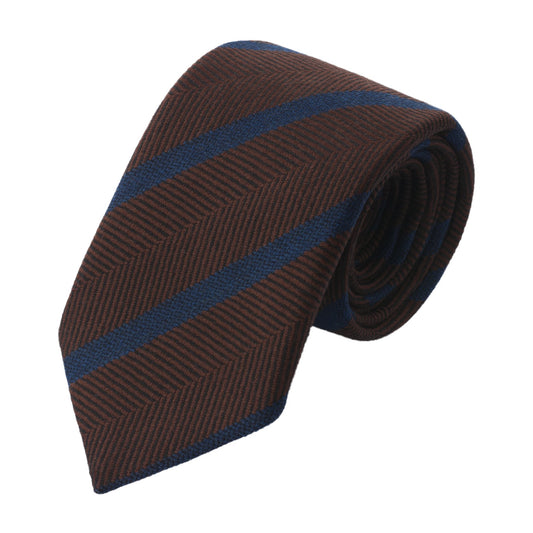 Bigi Regimental Herringbone Wool Tie in Brown and Blue - SARTALE