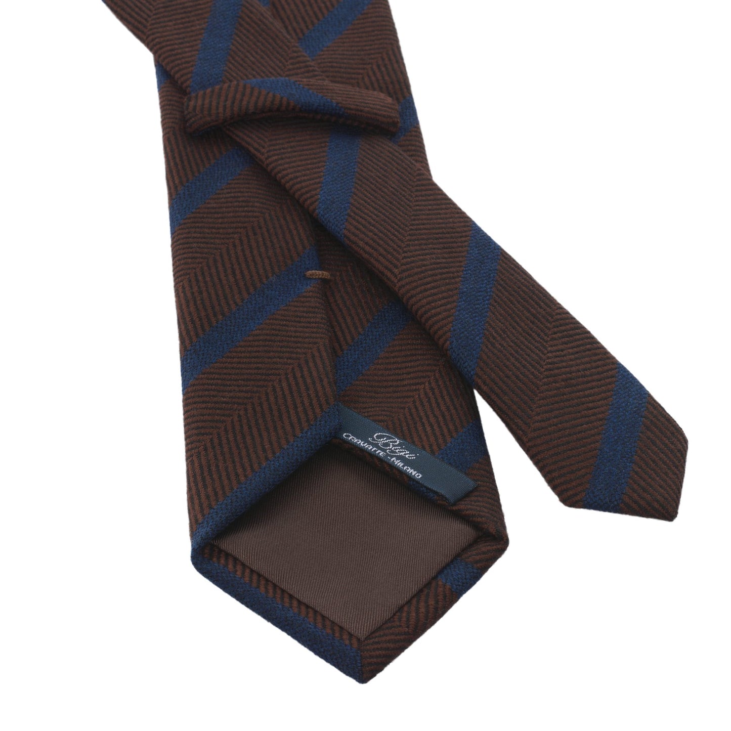 Bigi Regimental Herringbone Wool Tie in Brown and Blue - SARTALE