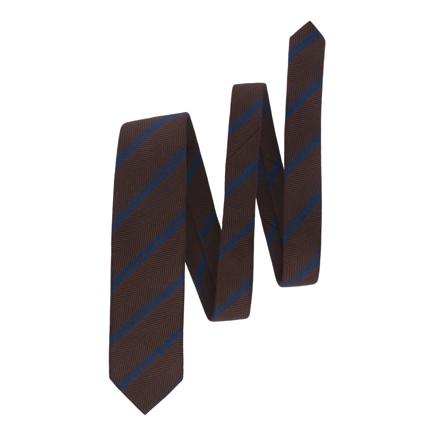 Bigi Regimental Herringbone Wool Tie in Brown and Blue - SARTALE