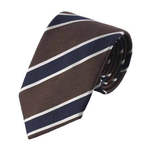Bigi Regimental Lined Silk Tie in Blue and Brown - SARTALE