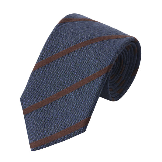 Bigi Regimental Lined Tie in Dark Blue and Brown - SARTALE