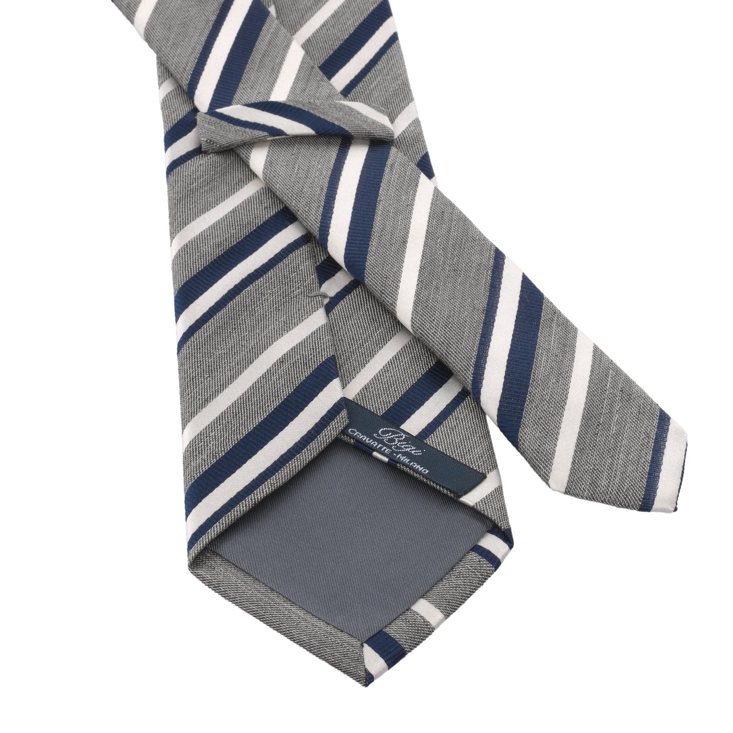 Bigi Regimental Silk - Blend Tie in Silver Grey, Blue and White - SARTALE