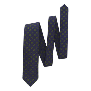 Bigi Woven Silk Dark Blue Tie with Floral Pattern - SARTALE