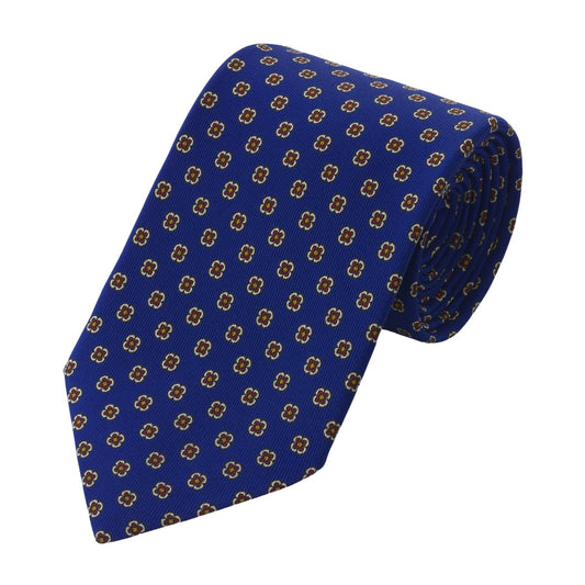 Bigi Woven Silk Lined Tie with Blue Flower Design - SARTALE