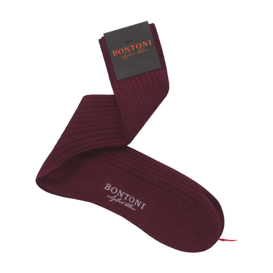 Bontoni Ribbed Cotton Socks in Burgundy - SARTALE