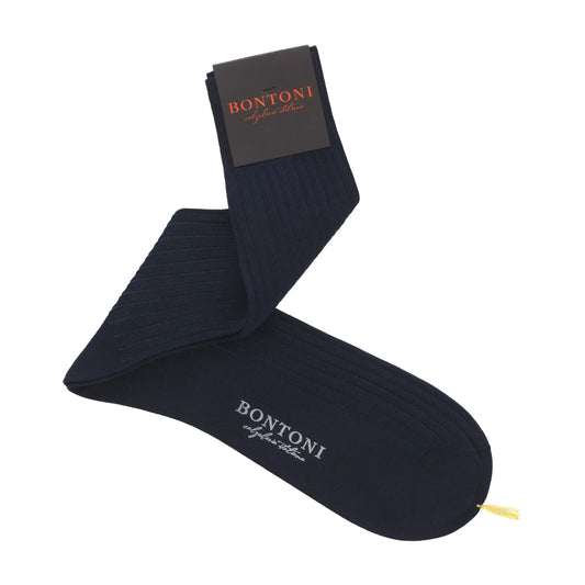Bontoni Ribbed Cotton Socks in Dark Denim Blue - SARTALE