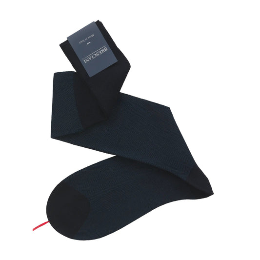 Bresciani Dotted Zig - Zag Cotton Long Socks in Dark Blue - SARTALE