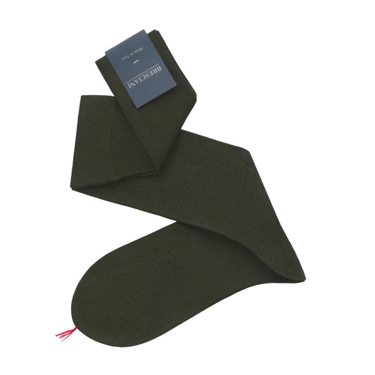 Bresciani Long Dotted Cotton Socks in Dark Khaki - SARTALE