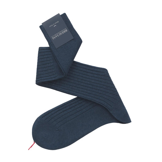 Bresciani Ribbed Cashmere and Silk - Blend Long Socks in Blue Melange - SARTALE
