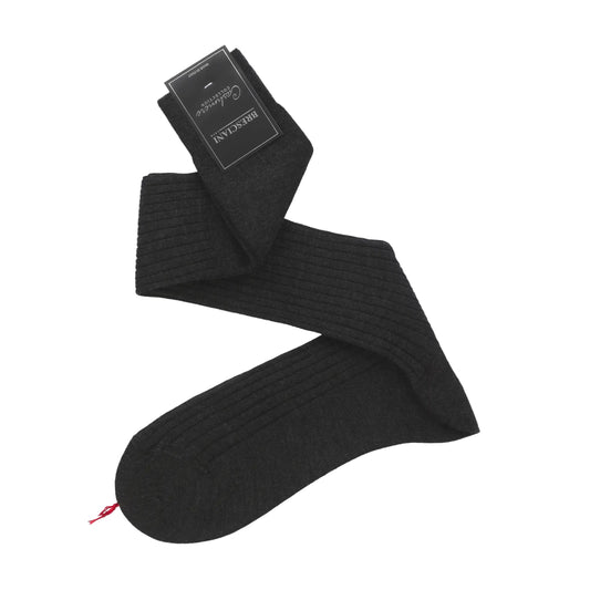 Bresciani Ribbed Cashmere and Silk - Blend Long Socks in Dark Grey - SARTALE