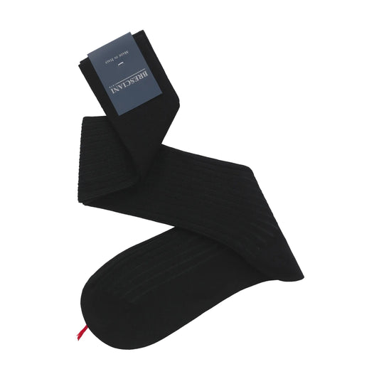Bresciani Ribbed Cotton Long Socks in Black - SARTALE