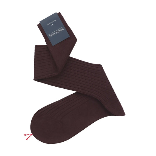 Bresciani Ribbed Cotton Long Socks in Burgundy - SARTALE