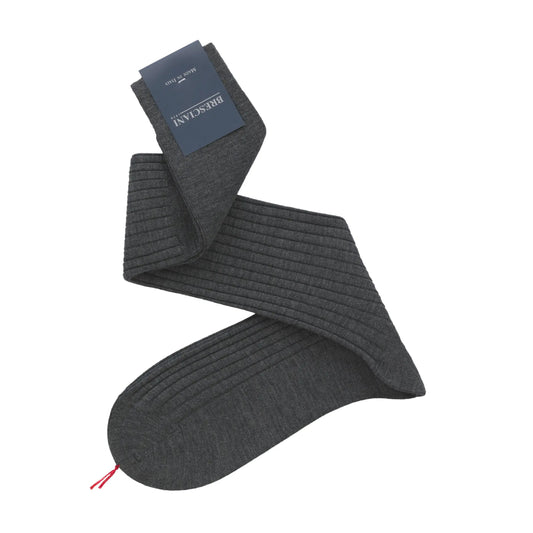 Bresciani Ribbed Wool Long Socks in Asphalt - SARTALE