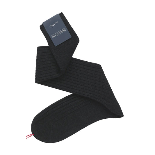 Bresciani Ribbed Wool Long Socks in Dark Asphalt - SARTALE